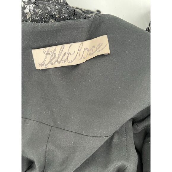 LELA ROSE Black Silver Dusted Long Sleeve Lace Dress Size 4 Silk Lined - Picture 4 of 4